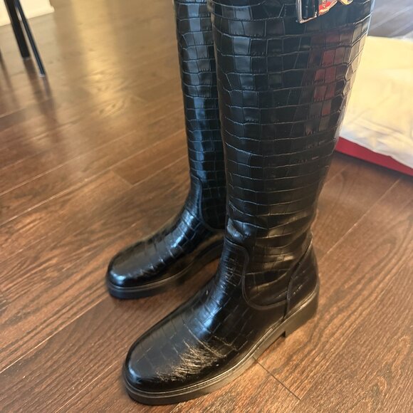 Staud Claud Buckle Riding Boots - Black Crocodile Size 38 - New with tags (NWT) - Picture 2 of 11